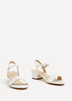 Linzi Kezzi White Faux Leather Barely There Low Block Heeled Sandal