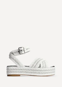 Linzi Kiana White & Silver Raffia Flatform Sandal