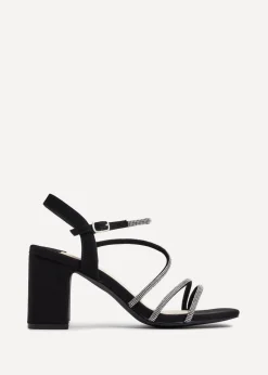 Linzi Kira Black Faux Suede Strappy Diamante Block Heel