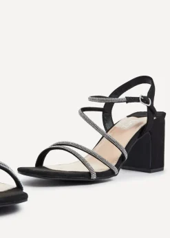 Linzi Kira Black Faux Suede Strappy Diamante Block Heel