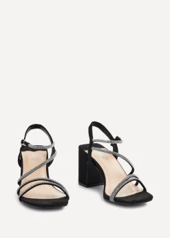 Linzi Kira Black Faux Suede Strappy Diamante Block Heel