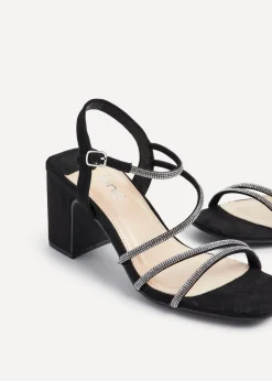 Linzi Kira Black Faux Suede Strappy Diamante Block Heel