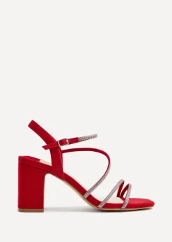 Linzi Kira Red Faux Suede Strappy Diamante Block Heel