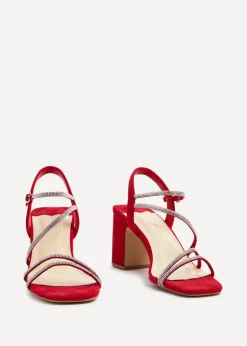 Linzi Kira Red Faux Suede Strappy Diamante Block Heel