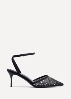 Linzi Krystal Black Mesh & Diamante Court Heel