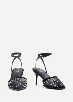 Linzi Krystal Black Mesh & Diamante Court Heel
