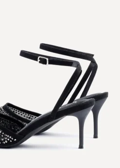 Linzi Krystal Black Mesh & Diamante Court Heel