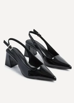Linzi Laurel Black Patent Block Heeled Court Heel