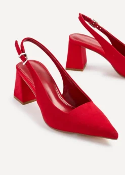 Linzi Laurel Red Faux Suede Block Heeled Court Heel