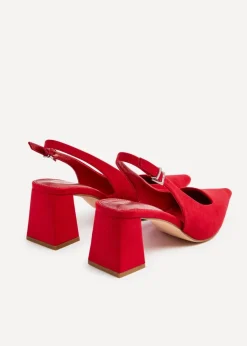 Linzi Laurel Red Faux Suede Block Heeled Court Heel