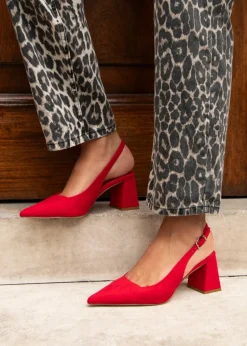 Linzi Laurel Red Faux Suede Block Heeled Court Heel