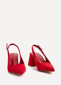Linzi Laurel Red Faux Suede Block Heeled Court Heel