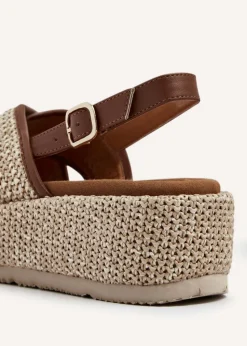 Linzi Laurent Natural and Tan Two-Tone Crossover Raffia Flatform Sandal