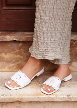 Linzi Lavender White Faux Leather Mule