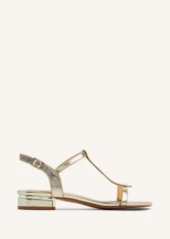 Linzi Lavish Gold Lizard T-Bar Looped Low Block Sandal