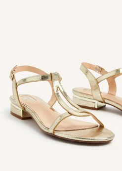 Linzi Lavish Gold Lizard T-Bar Looped Low Block Sandal