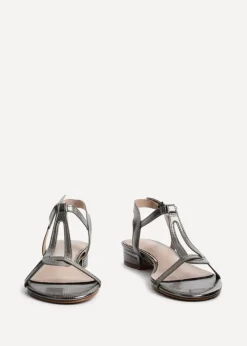 Linzi Lavish Grey Lizard T Bar Looped Low Block Sandal
