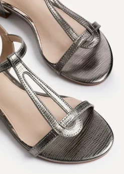 Linzi Lavish Grey Lizard T Bar Looped Low Block Sandal