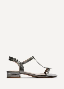 Linzi Lavish Grey Lizard T Bar Looped Low Block Sandal