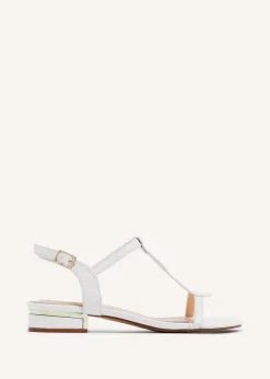 Linzi Lavish White Faux Leather T-Bar Looped Low Block Sandal