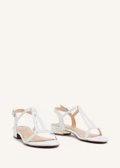 Linzi Lavish White Faux Leather T-Bar Looped Low Block Sandal