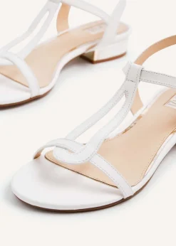 Linzi Lavish White Faux Leather T-Bar Looped Low Block Sandal