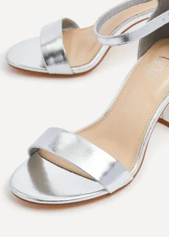 Linzi Legacy Wide Fit Silver Faux Leather Closed Black Block Heel