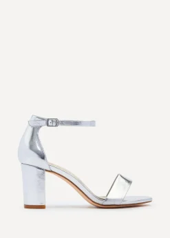 Linzi Legacy Wide Fit Silver Faux Leather Closed Black Block Heel