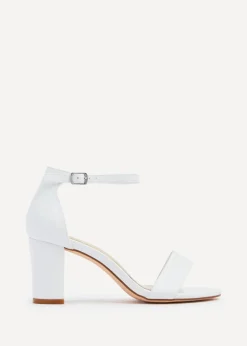 Linzi Legacy Wide Fit White Faux Leather Closed Black Block Heel