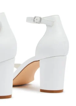 Linzi Legacy Wide Fit White Faux Leather Closed Black Block Heel