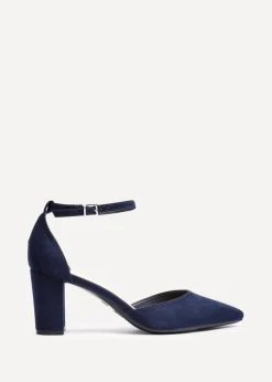 Linzi Leona Navy Faux Suede Closed Back Block Heeled Court Shoe