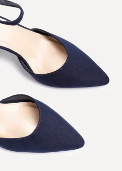 Linzi Leona Navy Faux Suede Closed Back Block Heeled Court Shoe