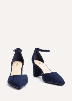 Linzi Leona Navy Faux Suede Closed Back Block Heeled Court Shoe