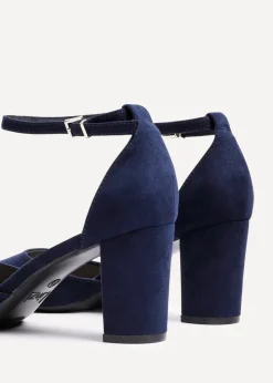 Linzi Leona Navy Faux Suede Closed Back Block Heeled Court Shoe