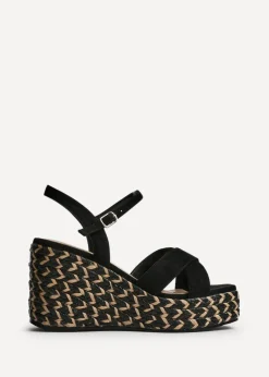 Linzi Leonie Black Faux Suede Braided Wedge