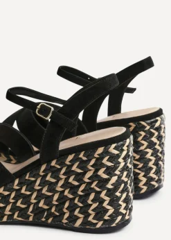Linzi Leonie Black Faux Suede Braided Wedge
