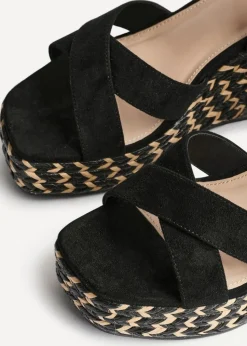 Linzi Leonie Black Faux Suede Braided Wedge