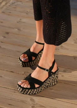 Linzi Leonie Black Faux Suede Braided Wedge