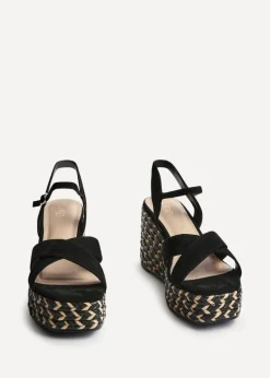 Linzi Leonie Black Faux Suede Braided Wedge