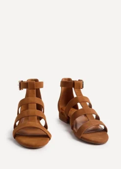 Linzi Liberate Tan Faux Suede Closed Back Gladiator Sandals