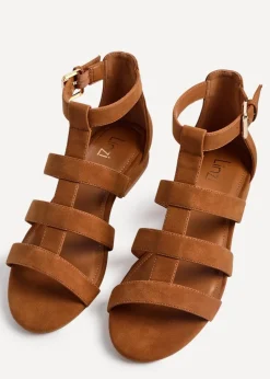 Linzi Liberate Tan Faux Suede Closed Back Gladiator Sandals
