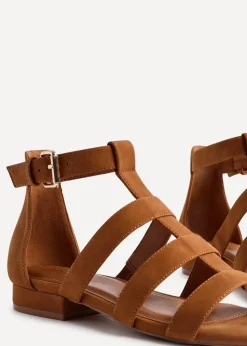 Linzi Liberate Tan Faux Suede Closed Back Gladiator Sandals