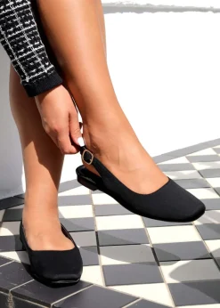 Linzi Lidia Black Lycra Square Toe Flat Shoe