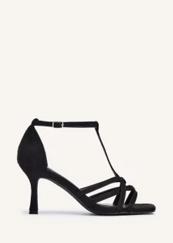 Linzi Lilah Black Faux Suede T-Bar High Heel