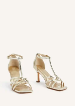 Linzi Lilah Gold Faux Leather T-Bar High Heel