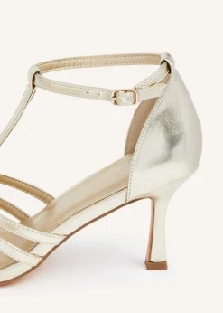 Linzi Lilah Gold Faux Leather T-Bar High Heel