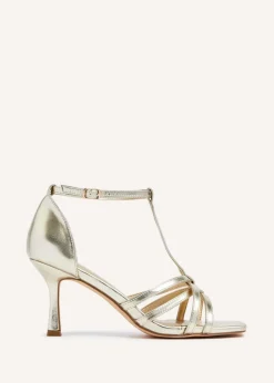 Linzi Lilah Gold Faux Leather T-Bar High Heel