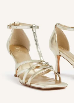Linzi Lilah Gold Faux Leather T-Bar High Heel