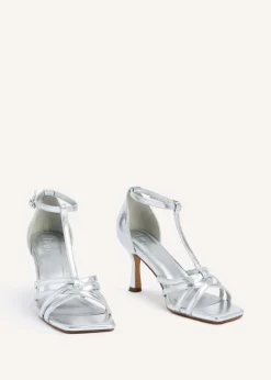 Linzi Lilah Silver Faux Leather T-Bar High Heel