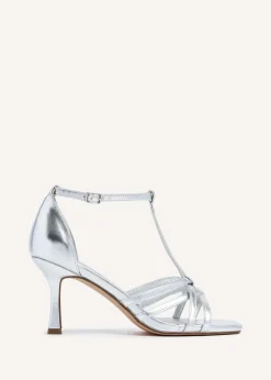 Linzi Lilah Silver Faux Leather T-Bar High Heel